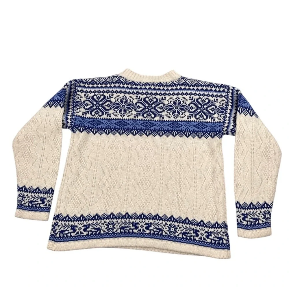 Vintage Meister Sweater M Mens Nordic Wool Blend Blue Cream Fair Isle Pewter